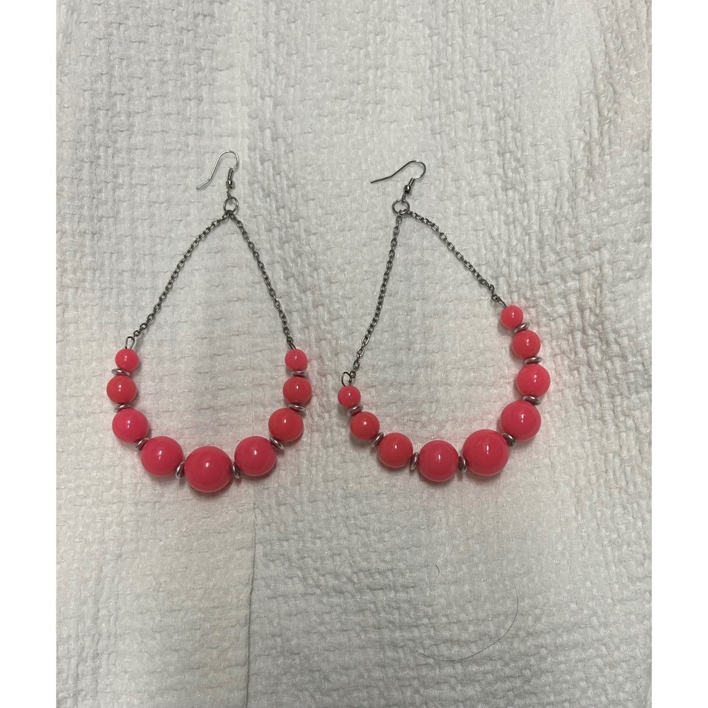 Statement Earrings Pink Bead Dangle Drop‎ Chain Earrings